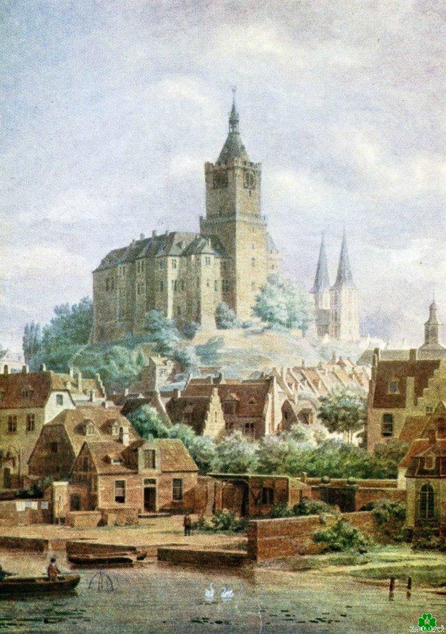 Toll gemalte Schwanenburg vom Opschlag um 1840